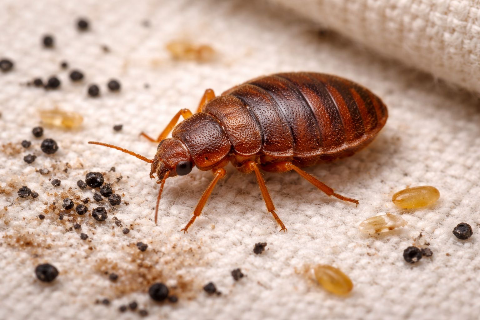 Bed bug on upholstery fabric